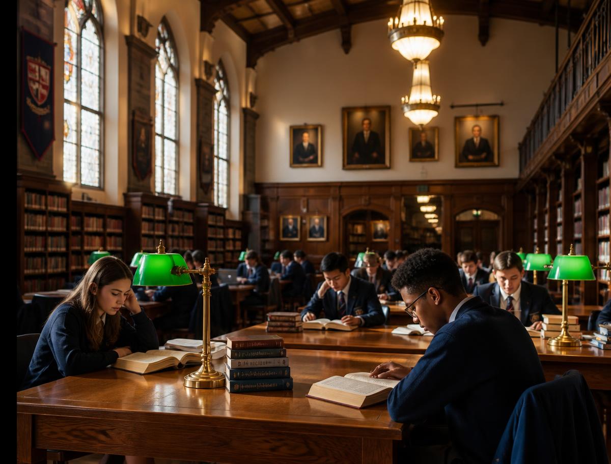 Senior students studying in the library